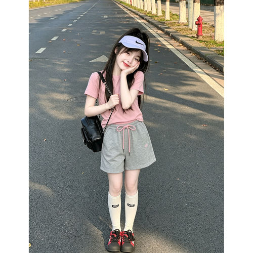 壹妈女大童夏季运动短袖短裤套装