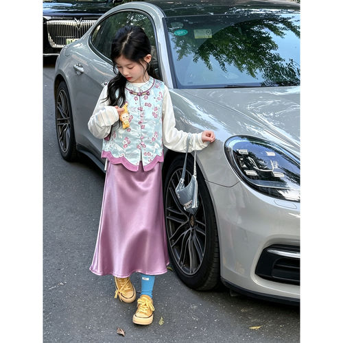 壹妈女大童新中式碎花旗袍套装