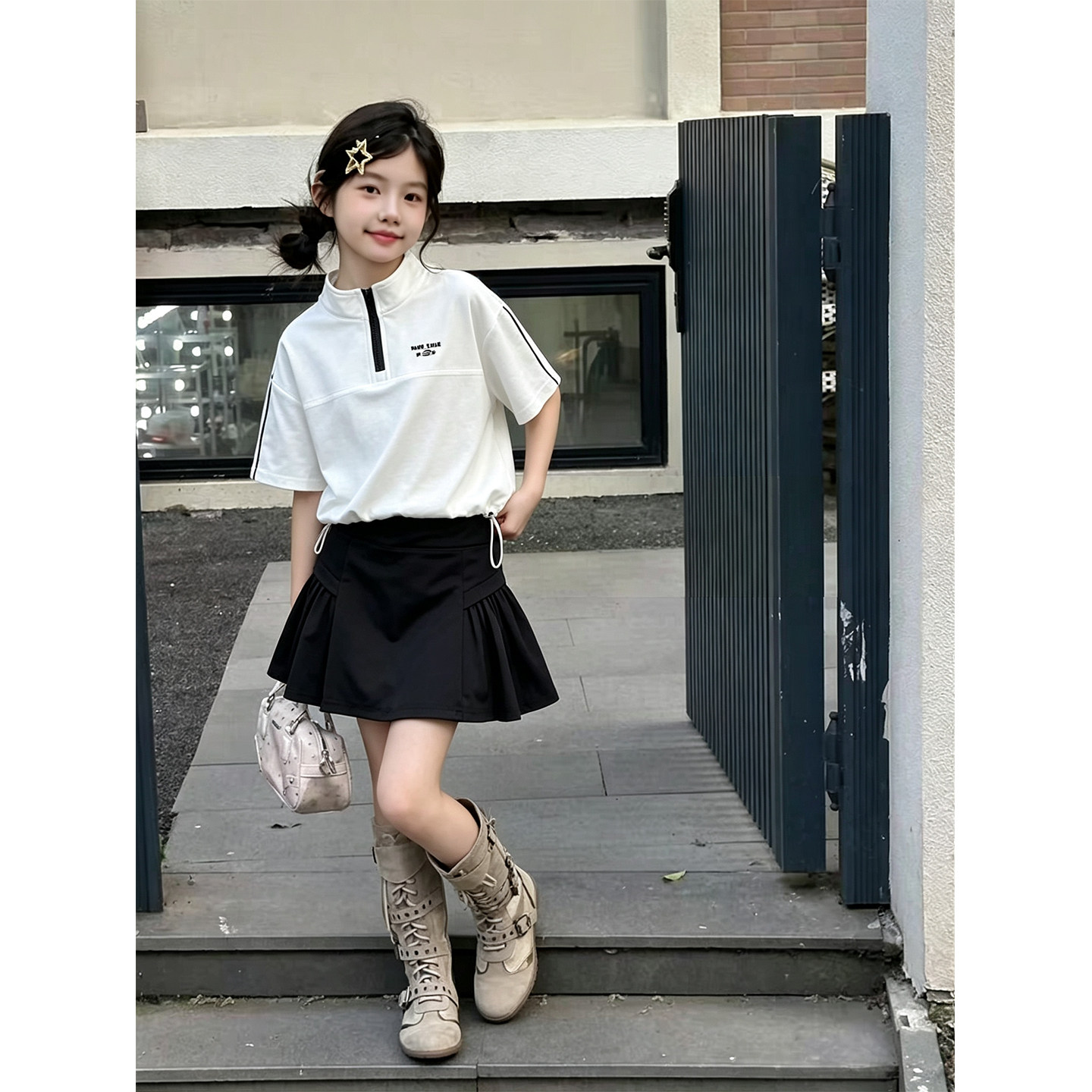 壹妈女大童夏季polo短袖套装图片