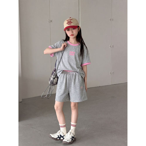 女中大童夏季短袖撞色两件套