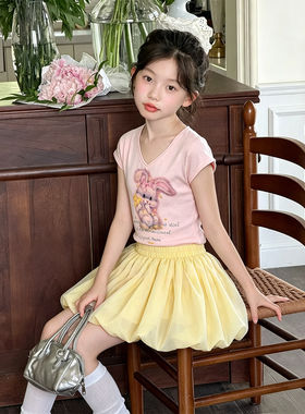 壹妈女大童夏季休闲套装2026新款甜美粉色洋气短袖俏皮短裙两件套