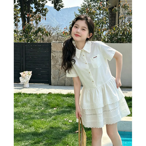 壹妈女大童夏季法式学院风衬衫裙