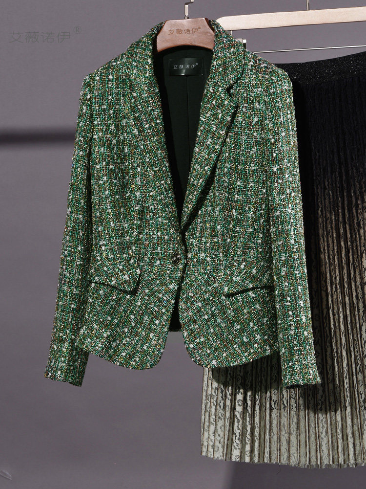 艾薇诺伊2023秋装新款法式名媛小香风西装女粗花呢修身显瘦短外套