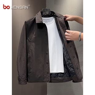 老钱风翻领夹克外套男士2025新款秋冬装高级感加厚保暖棉衣服男款