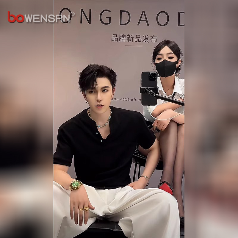 高级感v领短袖t恤男士2025新款夏季潮牌痞帅气亨利领正肩体恤男款