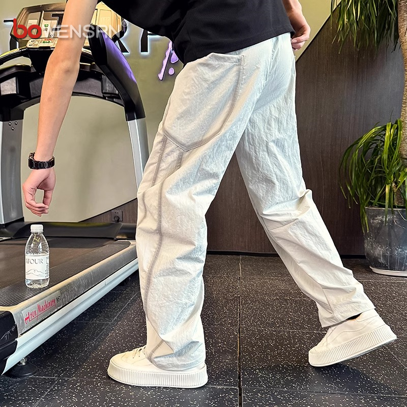 高端设计感弯刀休闲裤男士2025新款夏季薄款男裤宽松直筒裤子男款