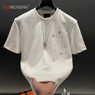 t恤男士 男款 2025新款 潮流圆领休闲半袖 体恤 夏季 高端流星烫钻短袖