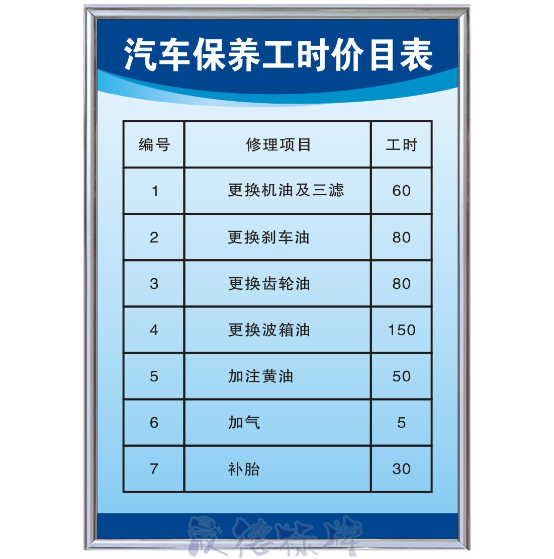 汽车保养工时价目表修理厂4S店汽修安全生产操作规程制度标牌