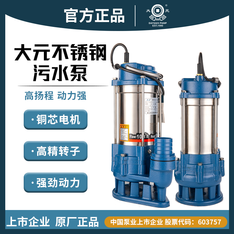 浙江大元水泵不锈钢污水泵化粪池污水工业农业水泵220v380v污水泵
