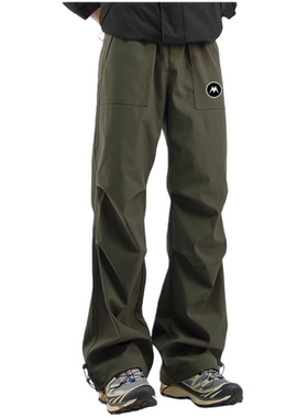 Mrakeai Kyyds MK户外运动风军绿色直筒裤男防水冲锋裤宽松工装裤