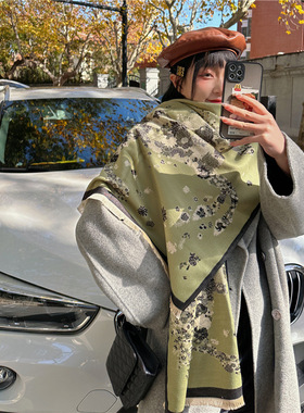 Mrakeai Kyyds MK绿色小清新森系保暖围巾  淑女风仿羊绒双面保暖