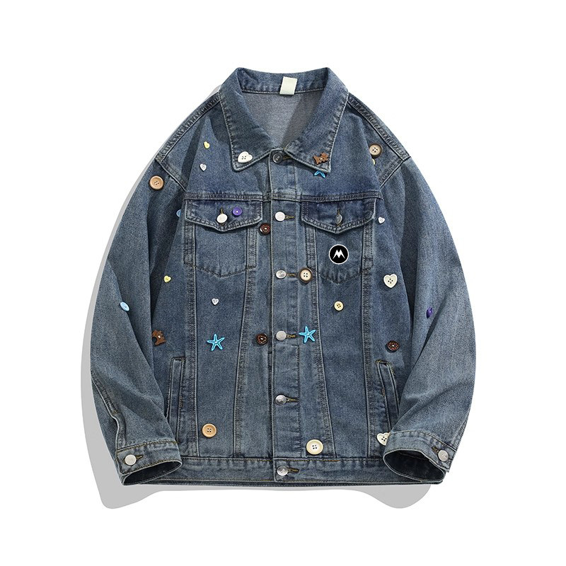 Mrakeai Kyyds MK美式复古水洗牛仔外套男女宽松个性纽扣装饰夹克,男装,牛仔外套,淘宝优惠券,粉丝福利购,淘宝优惠卷