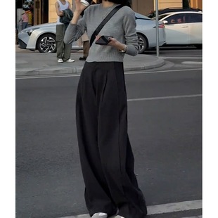 时髦休闲宽松显瘦黑色西装 裤 法式 子套装 女 高级感时尚 2024年秋冬款