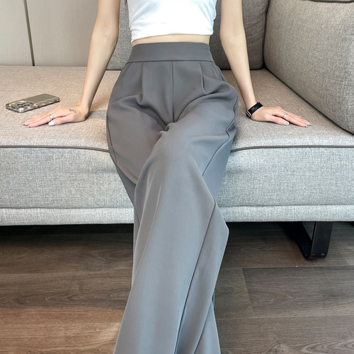 0729d夏季冰丝西装阔腿裤女薄款小个子灰色垂感肌理感防晒窄版直