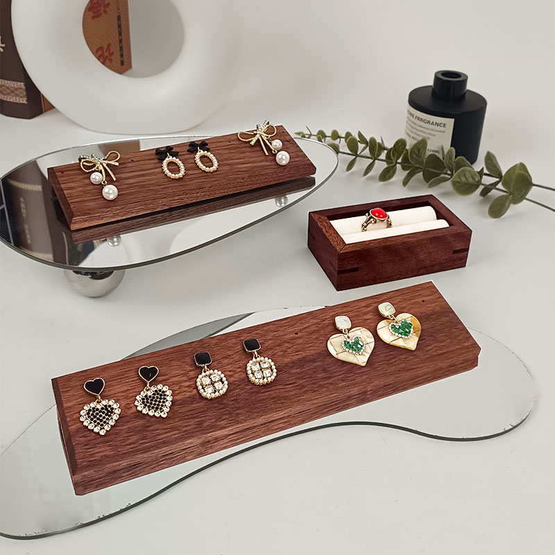 胡桃木耳饰桌面收纳托盘