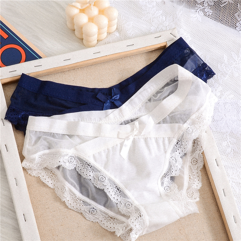 性感蕾丝边低腰网纱透明三角内裤