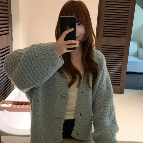 复古粗针织宽松显瘦百搭女开衫