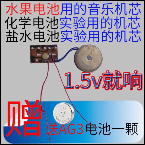 水果电池原电池盐水电池灯水果发电1.5V音乐机芯手工作业手工制作