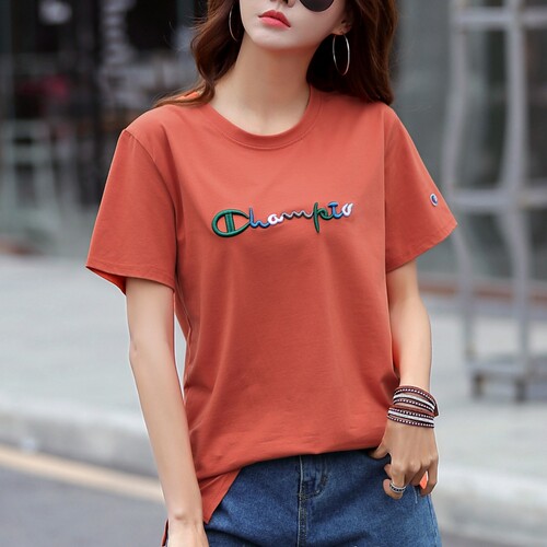 短袖宽松绣花纯棉女T恤