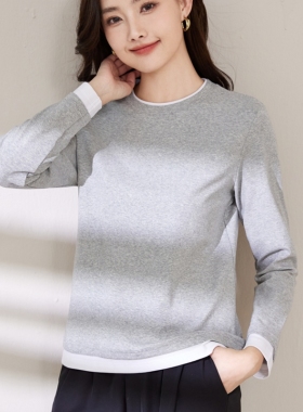 纯棉假两件长袖t恤打底衫女内搭春秋新款撞色可外穿百搭别致上衣