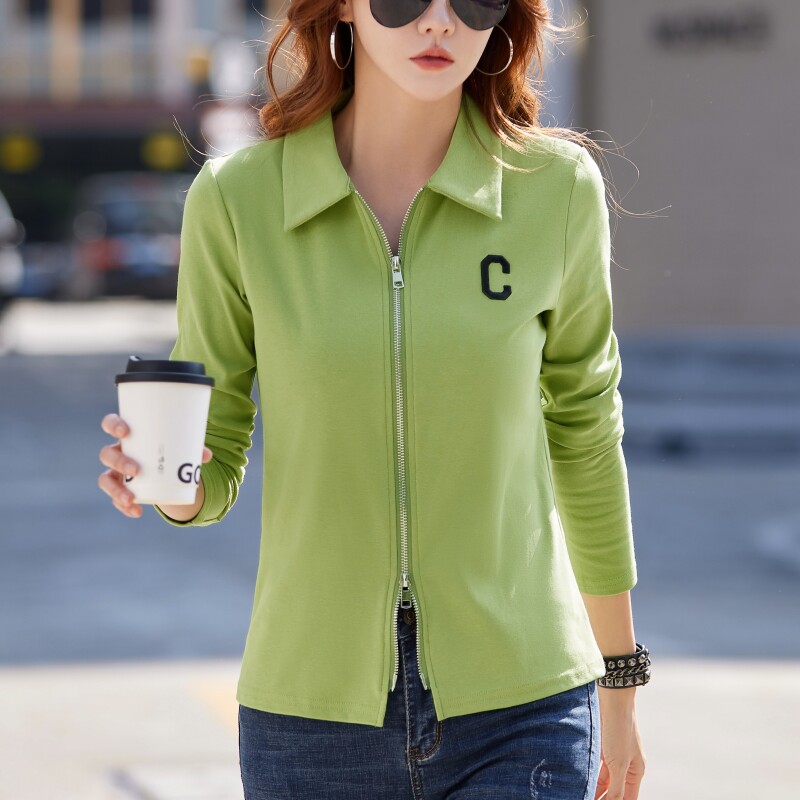 拉链长袖t恤女2026年新款翻领polo衫纯棉打底衫外套宽松洋气上衣