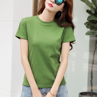 抹茶绿短袖t恤女2026新款潮夏白色纯棉修身牛油果上衣打底衫半袖