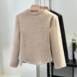 加绒加厚半高领打底衫女内搭秋冬新款高级感立领长袖t恤保暖上衣