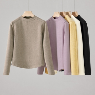 t恤短款 软糯加厚款 宽松长袖 女内搭秋冬2025新款 上衣 半高领打底衫
