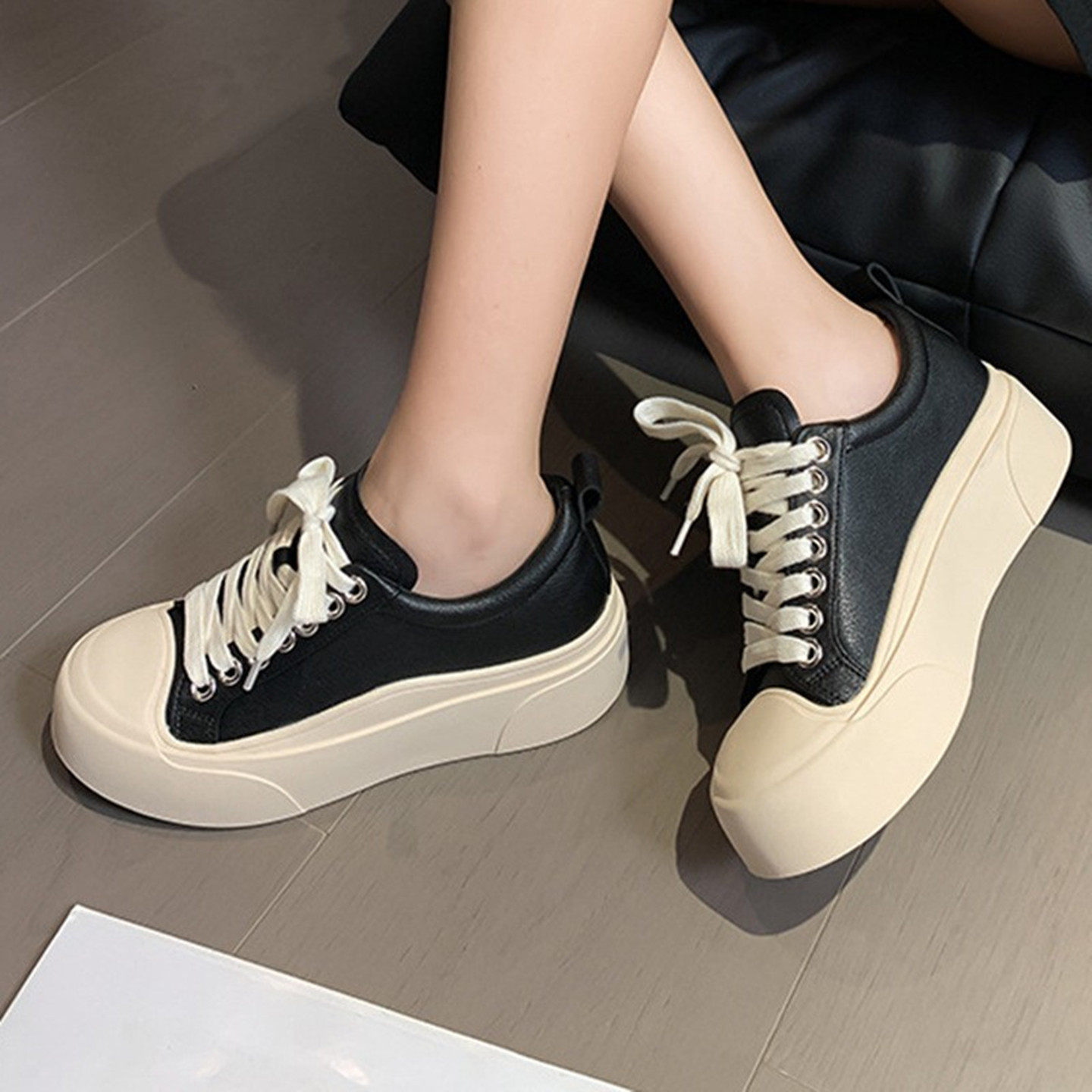 2026新款MONA同款运动乐福鞋系带黑色内增高松糕厚底丑萌大头女鞋,女鞋,乐福鞋（豆豆鞋）,淘宝优惠券,粉丝福利购,淘宝优惠卷