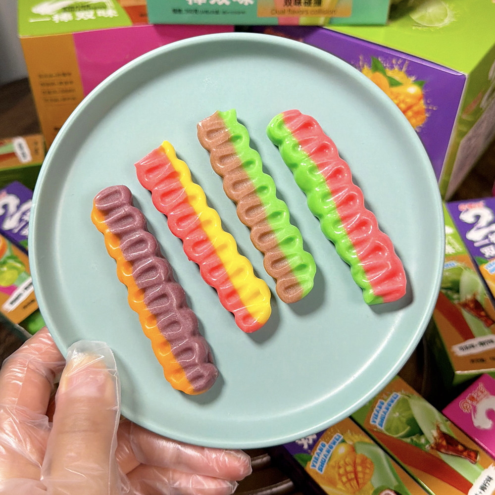 网红嚼嚼乐鞋拔子果味糖一棒两味奶糖
