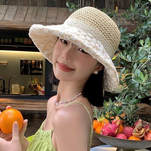 【爆米花专享】帽子女春夏百搭大帽檐草帽夏季海边渔夫帽