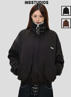 INSstudios 国潮美式「毛领座山雕棉服外套」宽松十字架加厚棉衣