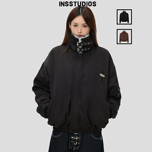 INSstudios 国潮美式「毛领座山雕棉服外套」宽松十字架加厚棉衣