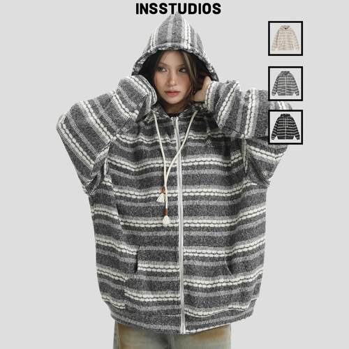 INSstudios磨毛编织条纹针织卫衣