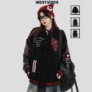 INSstudios 复古撞色棒球服夹克毛巾绣夹棉外套男 国潮牌情侣美式