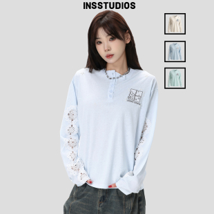 宽松长袖 INSstudios 」春季 「镂空蕾丝凉感防晒罩衫 T恤女 国潮美式