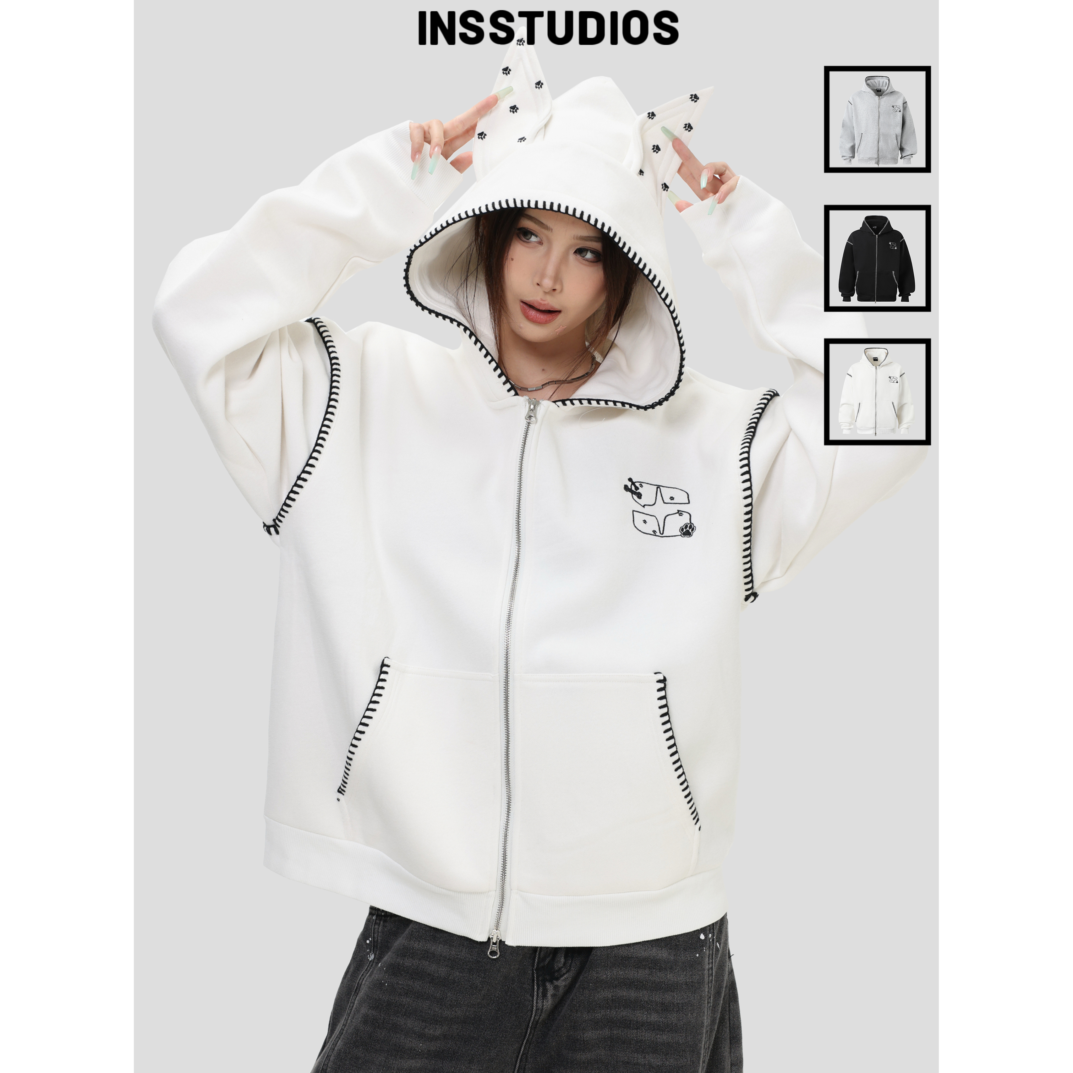 INSstudios「狗耳朵连帽卫衣」