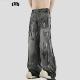 INSstudios 宽松小众阔腿裤 国潮牌情侣美式 不规则痕迹涂鸦牛仔裤