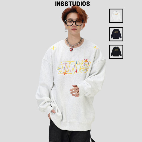 INSstudios贝壳刺绣LOGO圆领卫衣