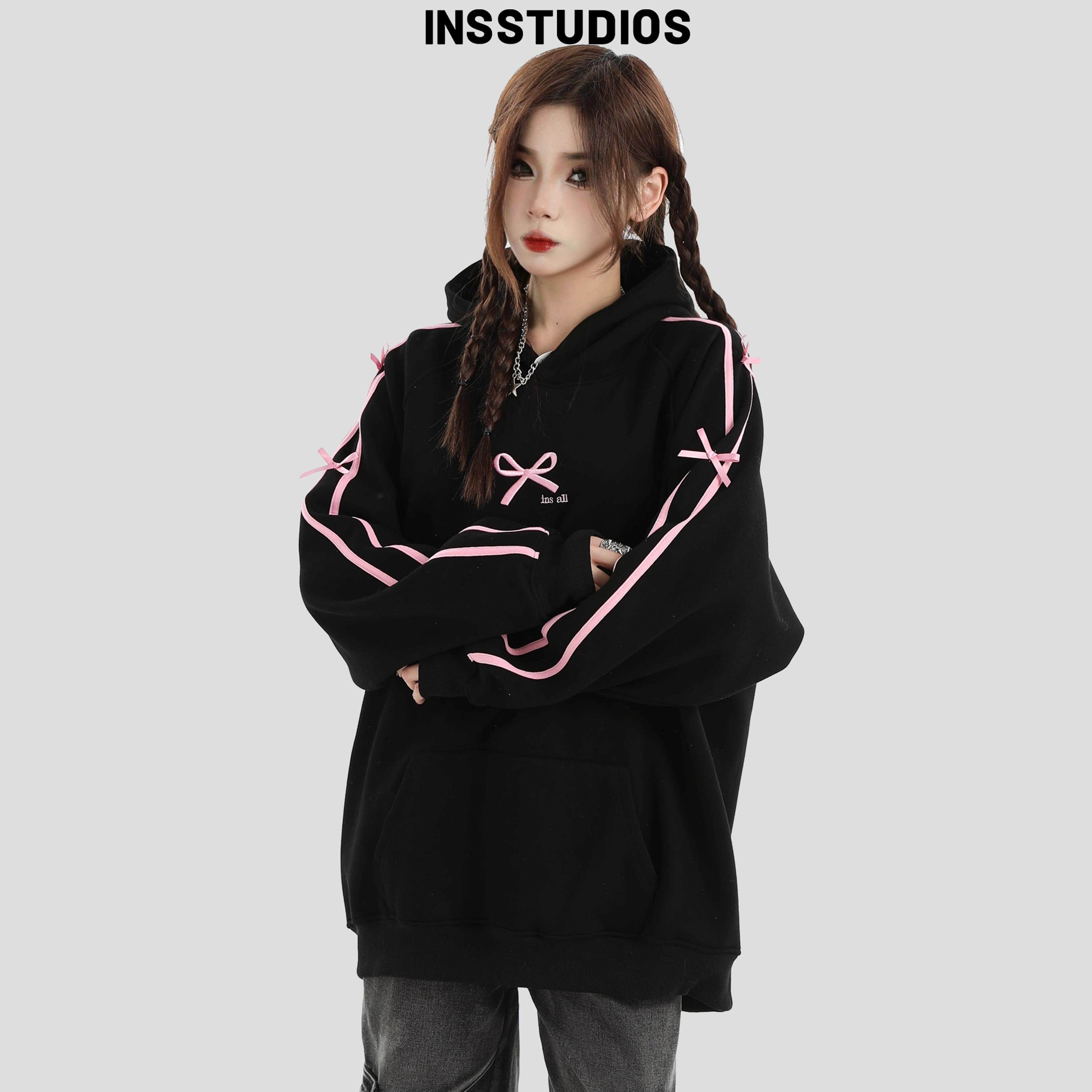 INSstudios蝴蝶结织带连帽卫衣