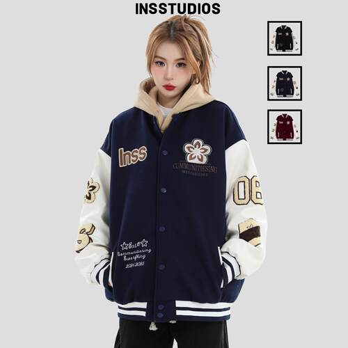 INSstudios植绒绣花LOGO棒球服