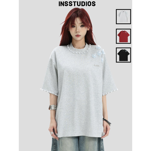 INSstudios立体樱花钉珠短袖