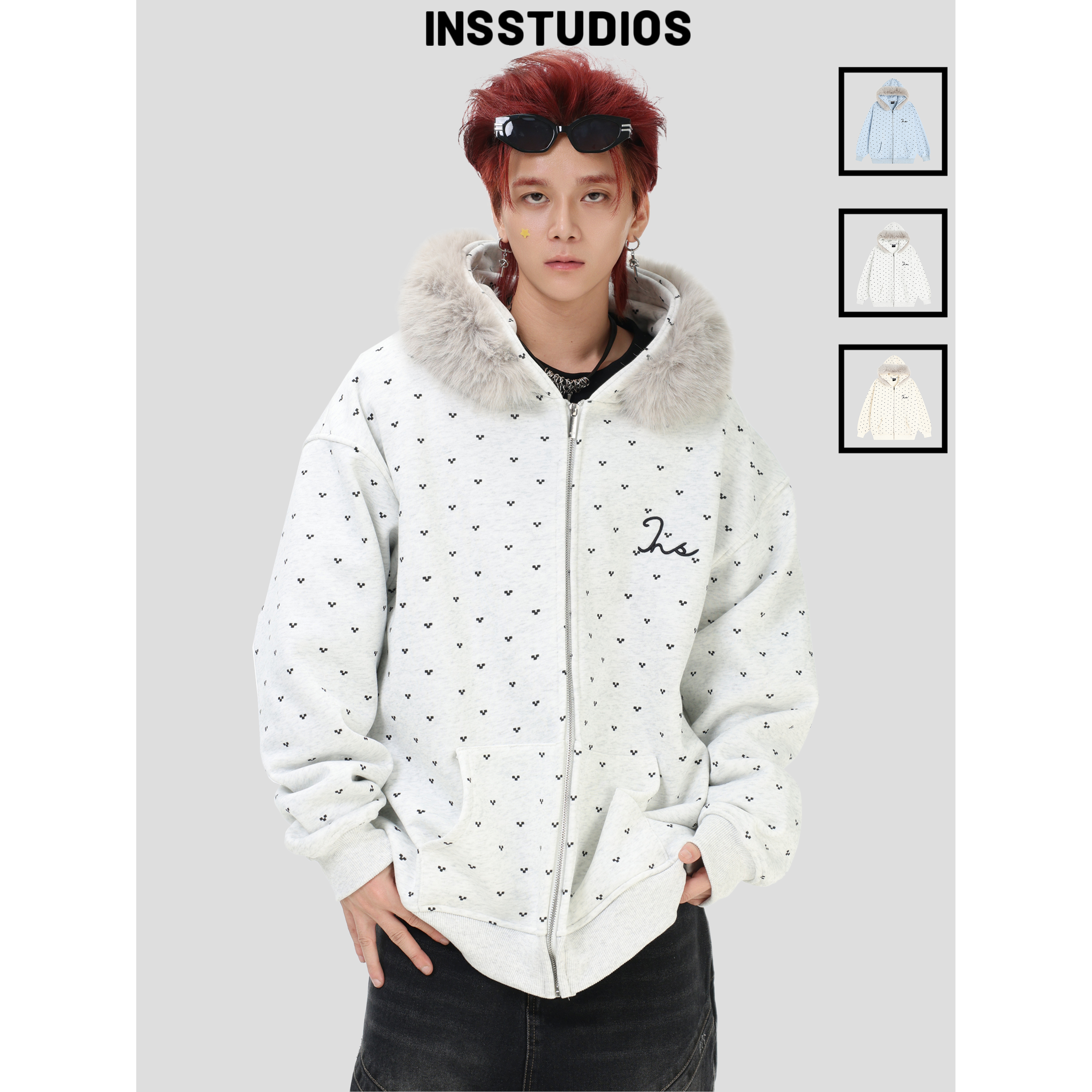 INSstudios可拆卸毛领连帽卫衣