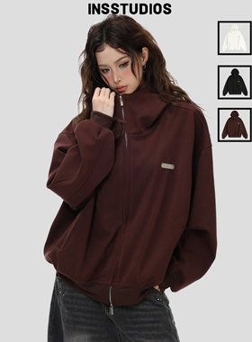 INSstudios 国潮牌情侣「高领开衫连帽卫衣」宽松双拉链开衩外套