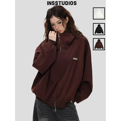 INSstudios「高领开衫连帽卫衣」