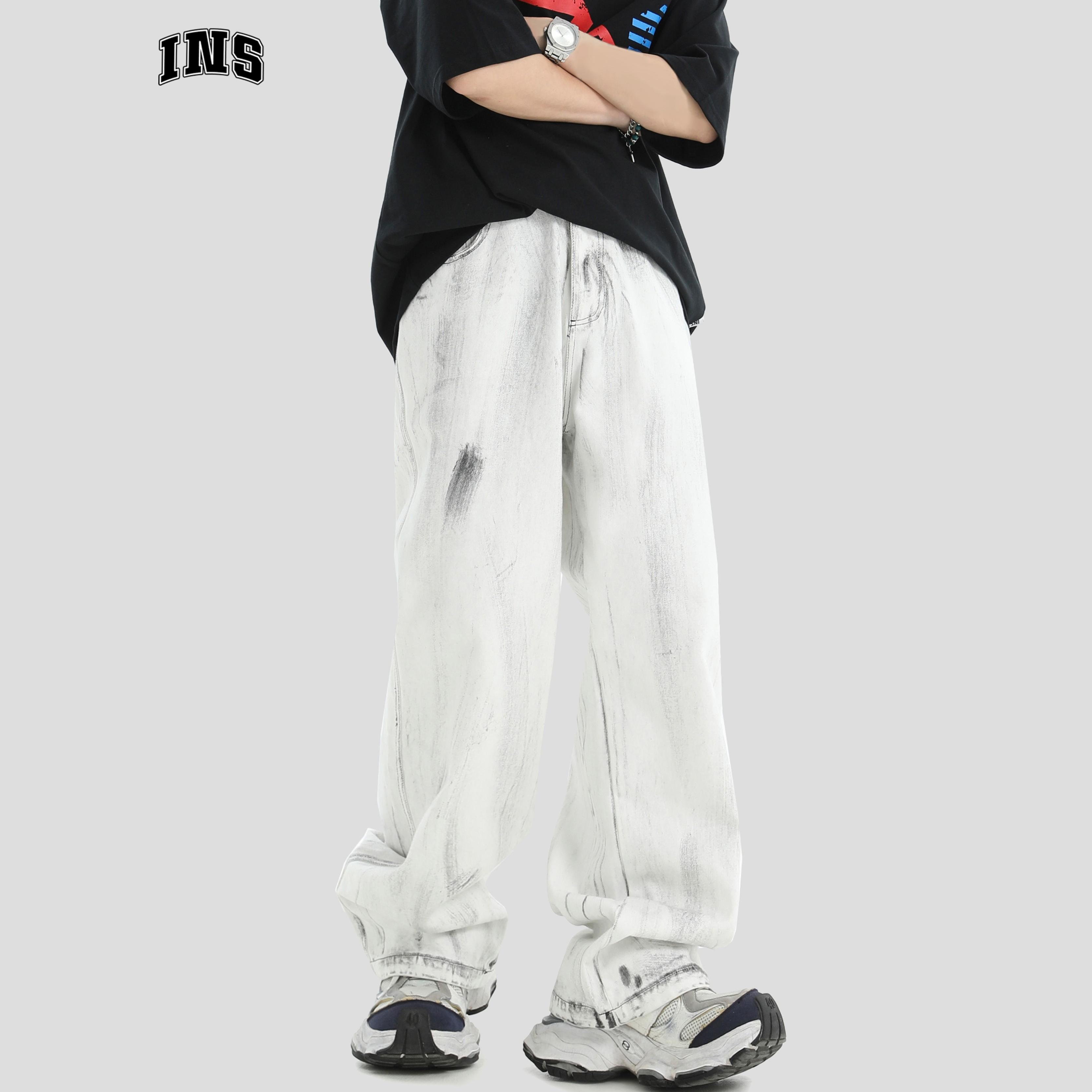 INSstudios做旧喷脏战损牛仔裤