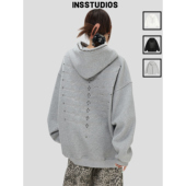 「铆钉脊骨刺绣连帽卫衣」宽松加绒帽衫 INSstudios 国潮情侣美式