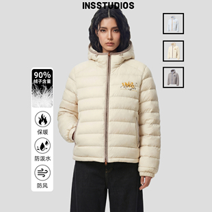 INSstudios 国潮牌美式「格纹拼接连帽羽绒服」90白鸭绒排骨外套