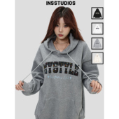 INSstudios 国潮情侣「小香风贴布刺绣卫衣」宽松套头上衣连帽衫