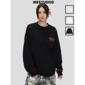 」宽松打底衫 「几何LOGO刺绣长袖 上衣T恤 国潮情侣美式 INSstudios